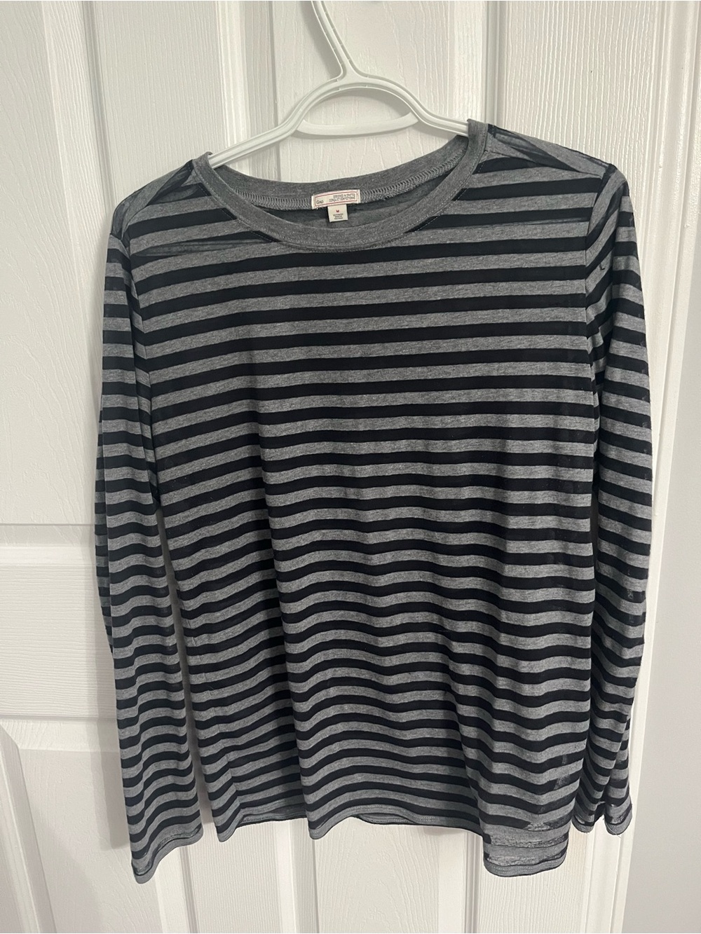 GAP Long-Sleeve Striped Crewneck - Gray & Black